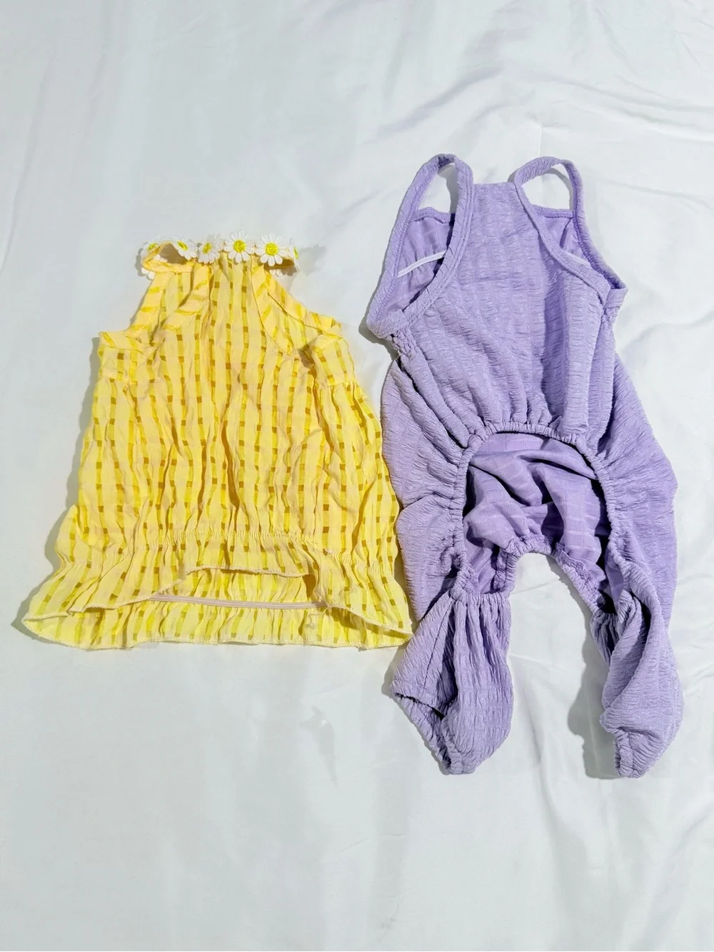 Yellow Daisy Trim Sundress & Lavender Smocked Romper Set